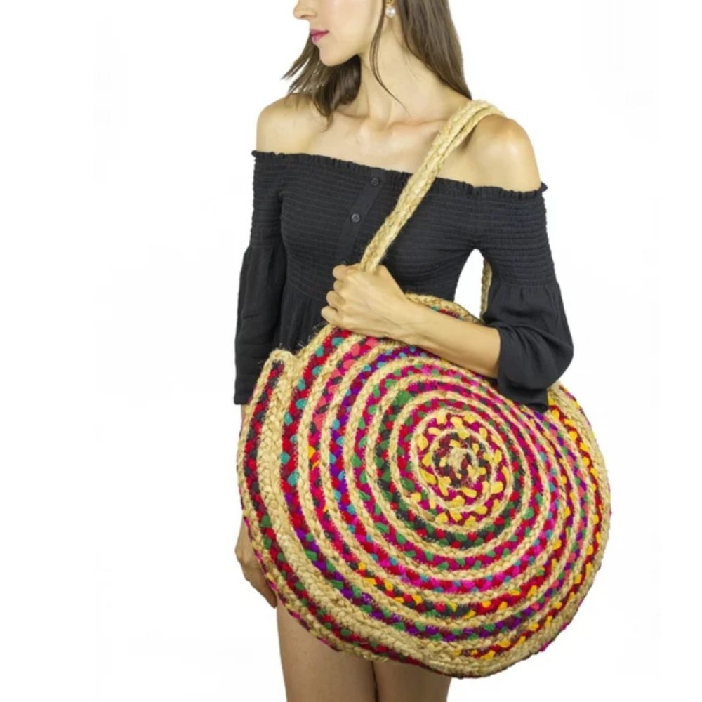 Magid Red and Pink Tote Bag Spiral Design